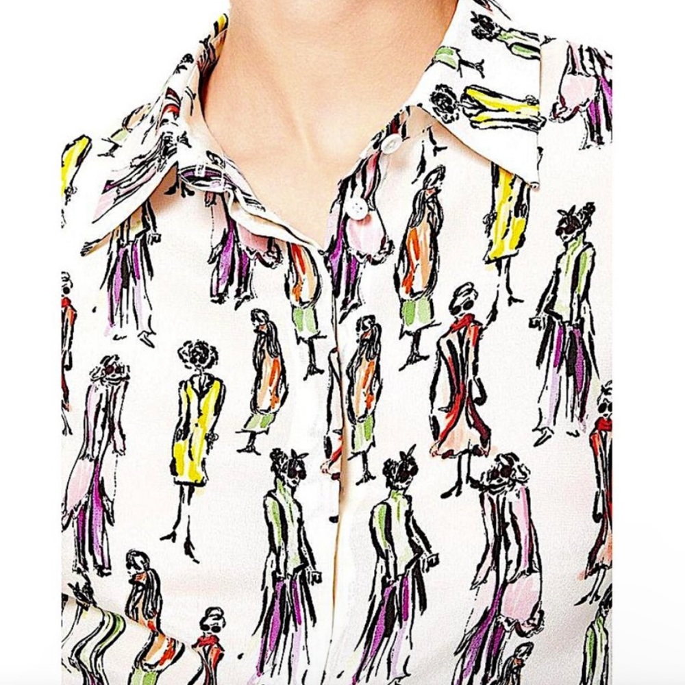 Alice + Olivia long sleeve 100% silk blouse, size small